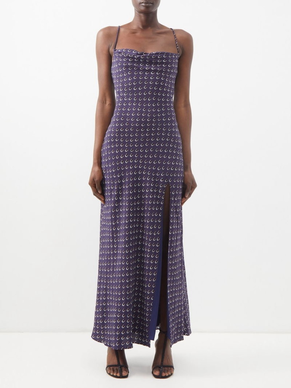 STAUD Bellamy Printed Crepe de Chine Dress (Navy)
